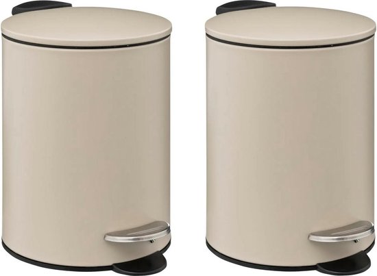 5Five kleine pedaalemmer - 2x - metaal - beige - 3L - 16 x 25 cm - Badkamer - Badkamer/toilet