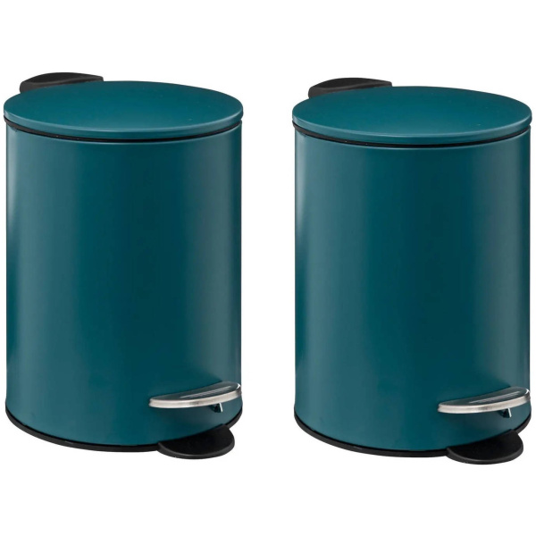 5Five kleine pedaalemmer - 2x - metaal - blauw - 3L - 16 x 25 cm - Badkamer/toilet - Pedaalemmers