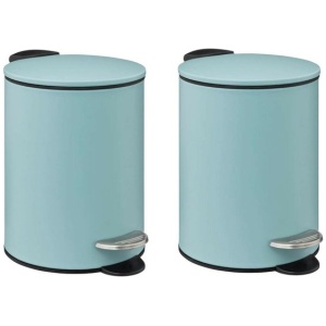 5Five kleine pedaalemmer - 2x - metaal - ijsblauw - 3L - 16 x 25 cm - Badkamer - Badkamer/toilet