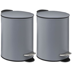 5Five Pedaalemmer - 2x - donkergrijs - metaal - 3L - 23 cm
