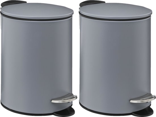 5Five Pedaalemmer - 2x - donkergrijs - metaal - 3L - 23 cm