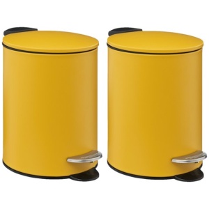 5Five Pedaalemmer - 2x - mosterd geel - metaal - 3L - 23 cm