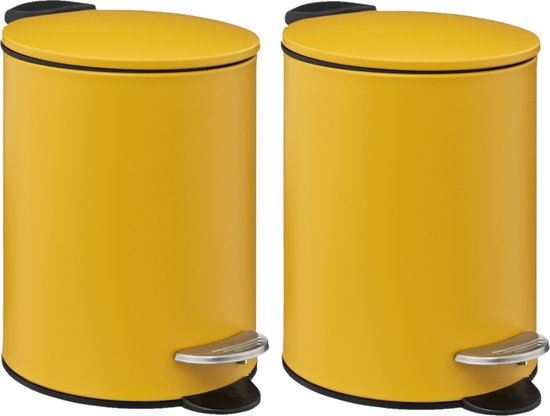 5Five Pedaalemmer - 2x - mosterd geel - metaal - 3L - 23 cm
