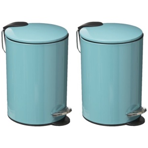 5Five Pedaalemmer - 2x - turquoise - metaal - 3L - 23 cm
