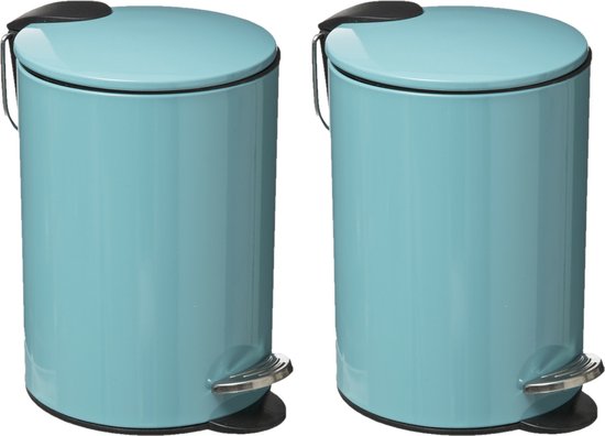 5Five Pedaalemmer - 2x - turquoise - metaal - 3L - 23 cm