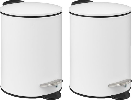 5Five Pedaalemmer - 2x - wit - metaal - 3L - 23 cm - soft close