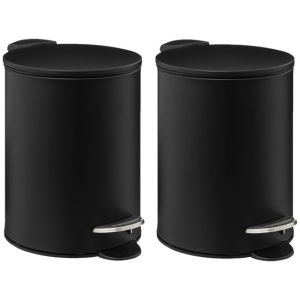 5Five Pedaalemmer - 2x - zwart - metaal - 3L - 23 cm