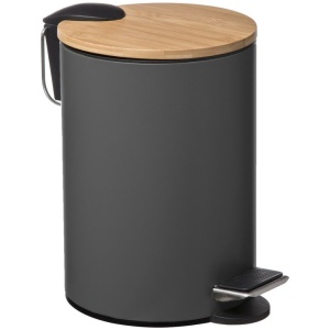 5Five Pedaalemmer - donkergrijs - metaal - 3 L - 24 cm - voor badkamer en toilet - prullenbak