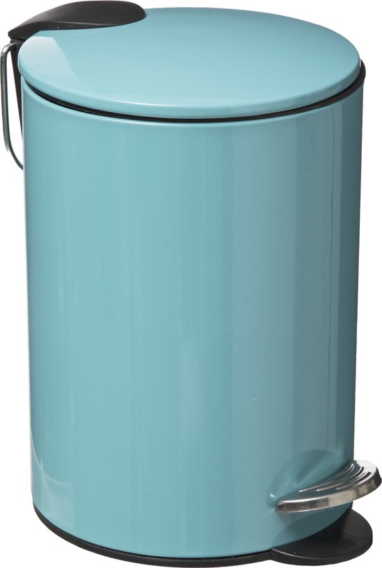 5Five Pedaalemmer - turquoise blauw - metaal - 3L - 23 cm - soft close - voor badkamer en toilet