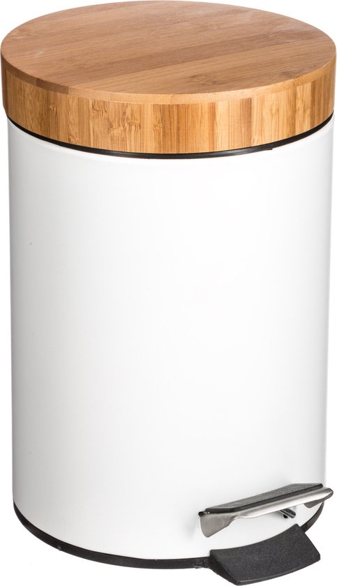 5Five Prullenbak - pedaalemmer - wit - metaal - 3 L - 25 cm - Voor badkamer en toilet