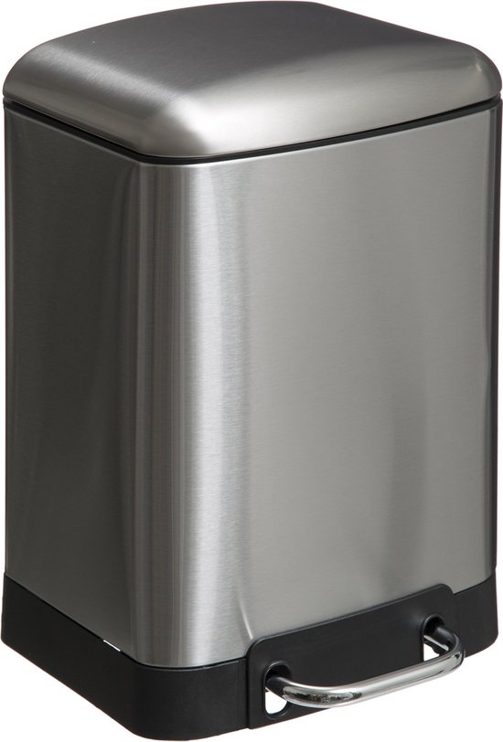 5Five Prullenbak/pedaalemmer - zilver - metaal - 6 liter - 23 x 22 x 32 cm - toilet/badkamer
