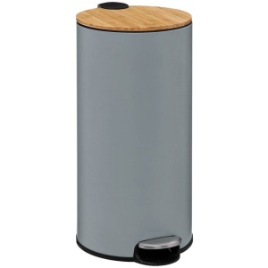 5Five prullenbak/pedaalemmer Bamboe - grijs - metaal - 30 liter - 38 x 29 x 60 cm - keuken