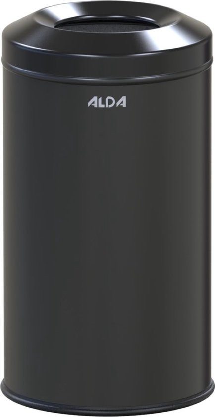 ALDA, Brandwerende prullenbak – 20L - 43xØ24 cm – zwart – afvalbak - vuilnisbak
