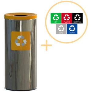 Alda Eco Prestige Bin, Prullenbak - 45L - RVS Geel - Afvalscheiding Prullenbakken - Gemakkelijk Afval Scheiden – Recyclen - Afvalemmer - Vuilnisbak voor huishouden en kantoor - Afvalbakken - Inclusief 5-delige Stickerset
