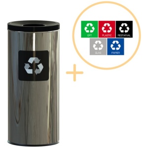 Alda Eco Prestige Bin, Prullenbak - 45L - RVS Zwart - Afvalscheiding Prullenbakken - Gemakkelijk Afval Scheiden – Recyclen - Afvalemmer - Vuilnisbak voor huishouden en kantoor - Afvalbakken - Inclusief 5-delige Stickerset