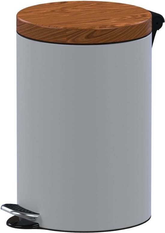 ALDA Excellent, Design pedaalemmer – 12L - 40xØ25 cm – Wit/Bruin – prullenbak – afvalbak - vuilnisbak