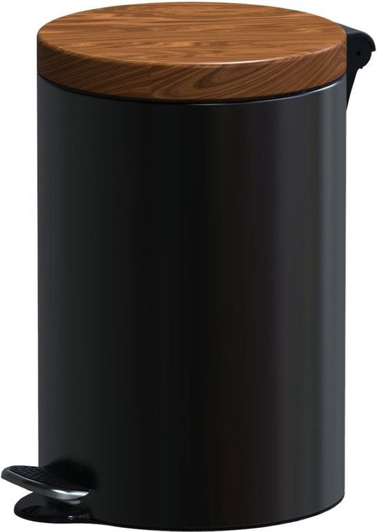 ALDA Excellent, Design pedaalemmer – 12L - 40xØ25 cm – Zwart/Bruin – prullenbak – afvalbak - vuilnisbak