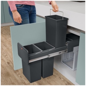 Hailo 0310-300 EcoLine Design Trio L Inbouwafvalemmer 3x10L Met 3 Compartimenten Zwart