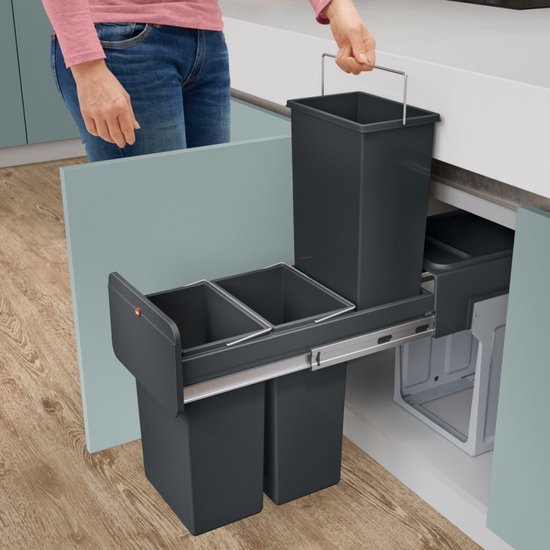 Hailo 0310-300 EcoLine Design Trio L Inbouwafvalemmer 3x10L Met 3 Compartimenten Zwart