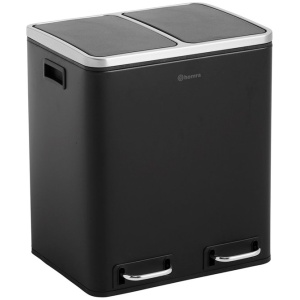 Homra BLINQ Afvalscheiding Prullenbak met 2 vakken - 2 x 15 L inhoud - Duo pedaalemmer Zwart - Afvalemmer 30 Liter - Recycle Afvalbak - Zwarte Afvalscheidingsprullenbak - Hygiënisch Afval Scheiden - Keuken Vuilbak - Kantoor Prullenbakken