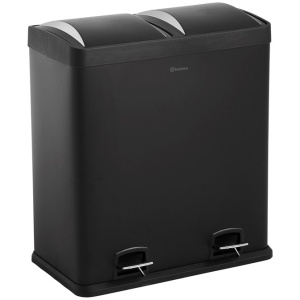 Homra NEVIQ Prullenbak 60L - Prullenbak Afvalscheiding met 2 vakken - 2 x 30 L inhoud - Duo Pedaalemmer in mat Zwart - 2-vaks Afvalemmer 60 Liter - Pedaal Vuilbak - Hygiënisch Afval scheiden - Zwarte Duo Prullenbakken - Dubbele Vuilnisbak