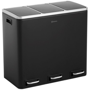 Homra Sparq Pedaalemmer 54 Liter - Zwarte Prullenbak 3 vakken - Trio Prullenbak 3 X 18 Liter - Prullenbak Afvalscheiding - Vuilnisbak voor huishouden en kantoor - Recycle Vuilbak keuken Afvalemmer - Afvalscheidingsprullenbakken