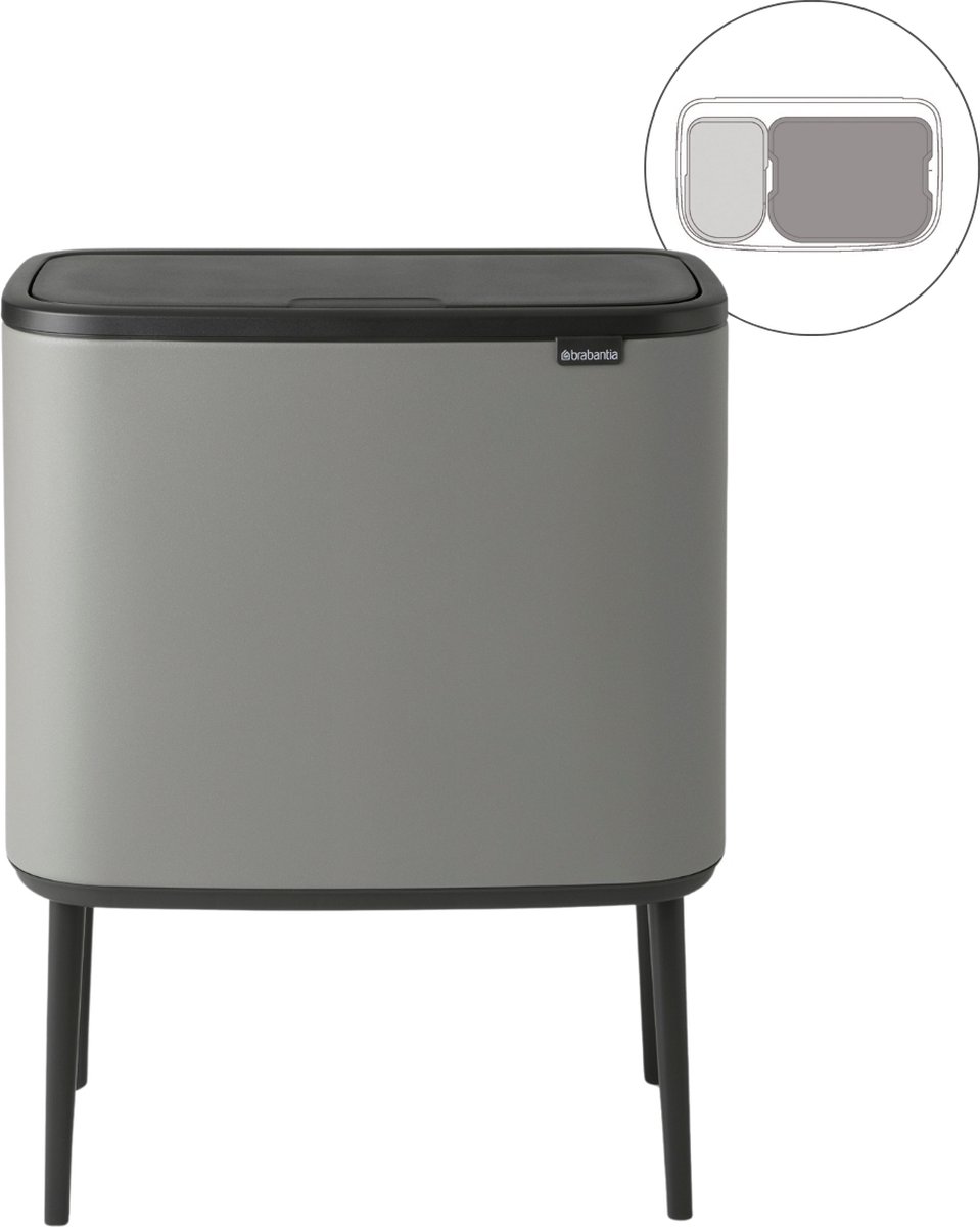 Brabantia Bo Touch Bin Prullenbak - 11 + 23 liter - Afvalscheiding - Mineral Concrete Grey