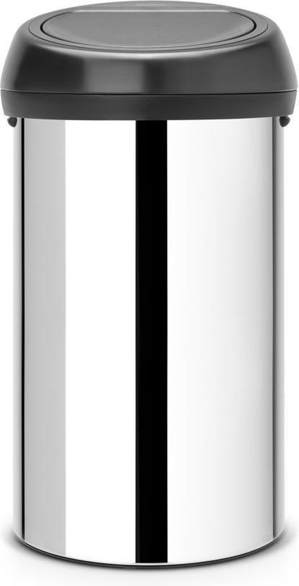 Brabantia Touch Bin Prullenbak - 60 liter - Brilliant Steel / Matt Black deksel