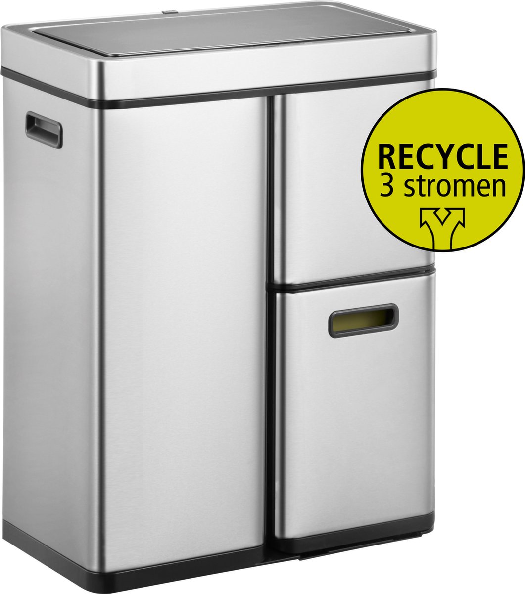 EKO Mirage Plus Sensor Afvalscheider Prullenbak - 30 + 15 + 15 l - Mat RVS - Fingerprintproof