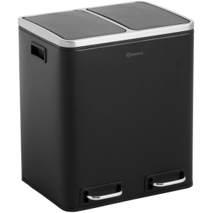 Homra BLINQ Prullenbak 30 Liter - 2x15 L inhoud - Duo Pedaalemmer Zwart - Afvalemmer - Recycle Afvalbak - Zwarte Afvalscheidingsprullenbak - Hygiënisch Afval Scheiden - Keuken Vuilbak - Kantoor Prullenbakken Afvalscheiding