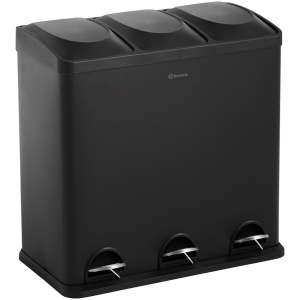 Homra Maxer Prullenbak 60 Liter - Zwarte Prullenbak 3 vakken - Trio Pedaalemmer 3X20 Liter - Prullenbak Afvalscheiding - Vuilnisbak voor Huishouden en Kantoor - Recycle Vuilbak keuken Afvalemmer - Afvalscheidingsprullenbakken