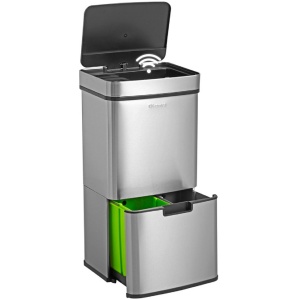 Homra Nexo Prullenbak Afvalscheiding 72 Liter - RVS Sensor Prullenbak 3 vakken - 2x12L + 48L - Recycle Afvalbak - Vuilnisbak voor huishouden en kantoor - Vuilbak keuken Afvalemmer - Automatische Soft Close Deksel