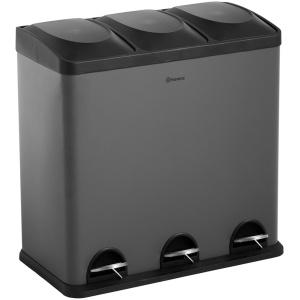 Homra Maxer Pedaalemmer 60 Liter - Grijze Prullenbak 3 vakken - Trio Prullenbak 3 X 20 Liter - Prullenbak Afvalscheiding - Vuilnisbak voor Huishouden en Kantoor - Recycle Vuilbak keuken Afvalemmer - Afvalscheidingsprullenbakken