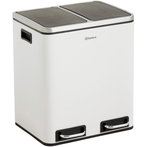 Homra BLINQ Afvalscheiding prullenbak met 2 vakken - 2 x 15 L inhoud - Duo pedaalemmer Wit - Afvalemmer 30 Liter - Recycle Afvalbak - Witte Afvalscheidingsprullenbak - Hygiënisch Afval Scheiden - Keuken Vuilbak - Kantoor