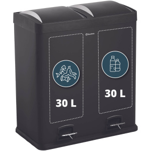 Homra NEVIQ Duo Prullenbak - Afvalemmer Afvalscheiding 2 vakken - 60L - Zwart