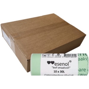 40 rollen esenol Composteerbare Afvalzakken 30 liter 10 stuks - 1 Doos x 40 rollen - 400 zakken - compostzakken - biozakken - biologisch afbreekbare afvalzakken - 100% composteerbare vuilniszakken - gft afvalzakken - kiemplant logo
