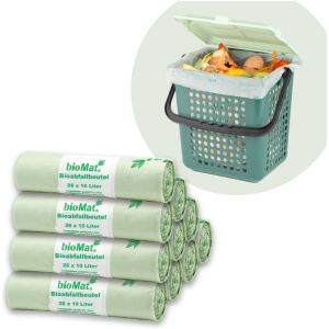 BioMat Composteerbare vuilniszakken - 10 liter - Handvaten - EN 13432 gecertificeerd - Duurzame afvalbeheer -