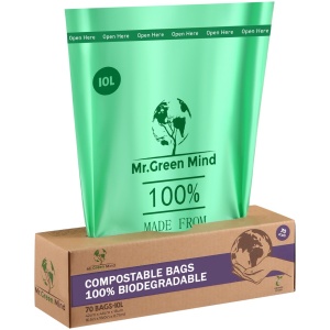 Biozakken 10 liter 70 stuks biologisch afbreekbare afvalzakken - 43 x 46 cm - 100% composteerbare vuilniszakken - Incl. dispenser - gft afvalzakken