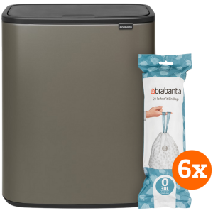 Brabantia Bo Touch Bin 2 x 30 Liter Platinum + Vuilniszakken (120 stuks)