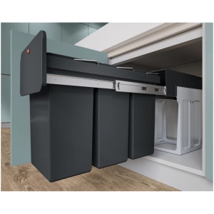 Hailo 0310-300 EcoLine Design Trio L Inbouwafvalemmer 3x10L Met 3 Compartimenten Zwart