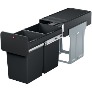 Hailo Tandem - Inbouw Prullenbak - 2x 14 Liter Inhoud - 25,1 x 40 x 49 cm - Met 2 Compartimenten - Zwart