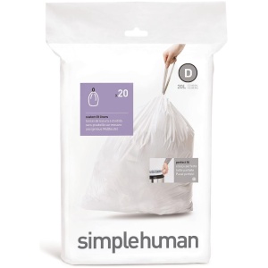 Simplehuman Code D Afvalzakken - 20 liter - 20 stuks - met Trekband - Wit