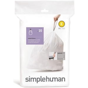 Simplehuman Code E Afvalzakken - 20 liter - 20 stuks - met Trekband - Wit