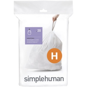 Simplehuman Code H Afvalzakken - 30 liter - 20 stuks - met Trekband - Wit