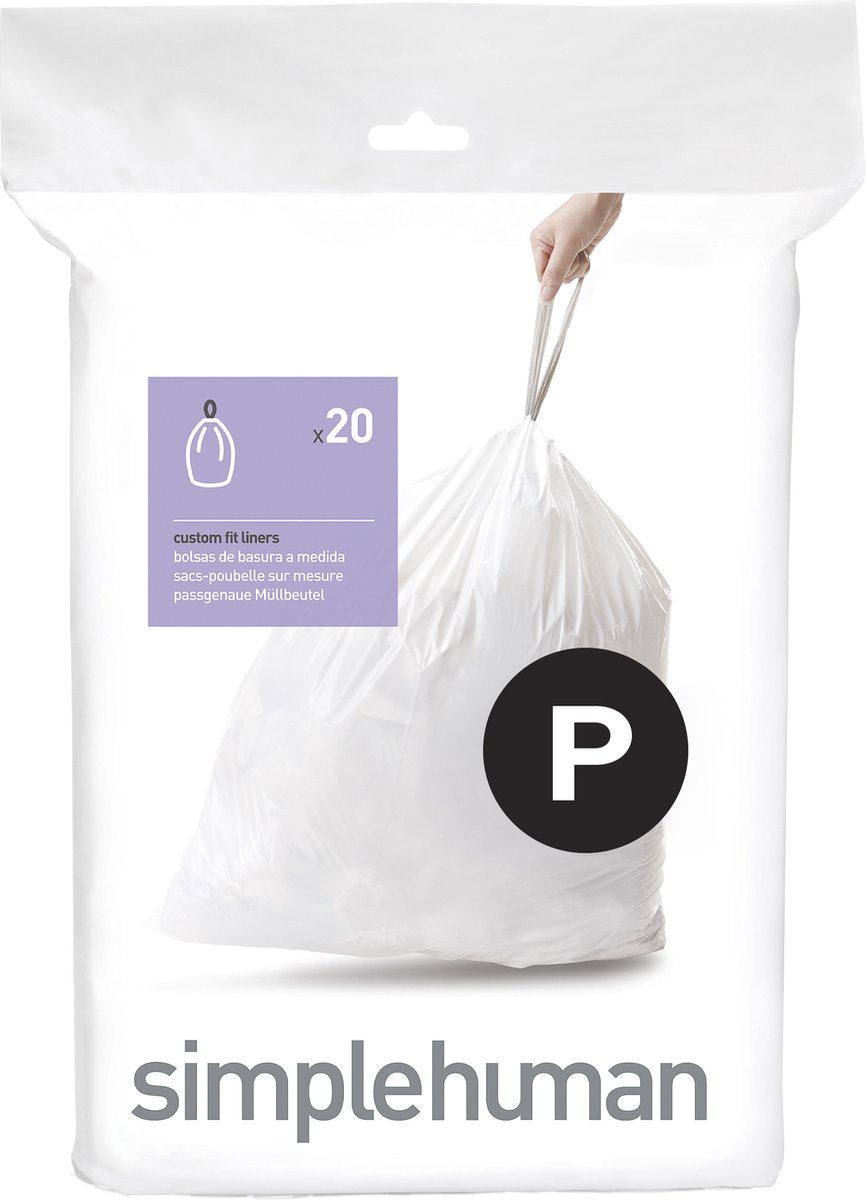 Simplehuman Code P Afvalzakken - 60 liter - 20 stuks - met Trekband - Wit