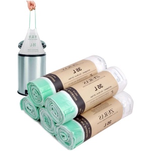 35 liter biologische afvalzakken met trekkoord - 100 composteerbare zakken - DIN EN 13432 gecertificeerd - scheurvast en waterdicht