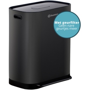 Homra Rockx Prullenbak 60 Liter - Duo Pedaalemmer 2X30L met Geurfilter - RVS Afvalscheidingsprullenbak 2 Vakken - Recycle Afvalbak - Vuilnisbak Keuken - Afvalemmer Afvalscheiding - Dubbele Prullenbakken Zwart