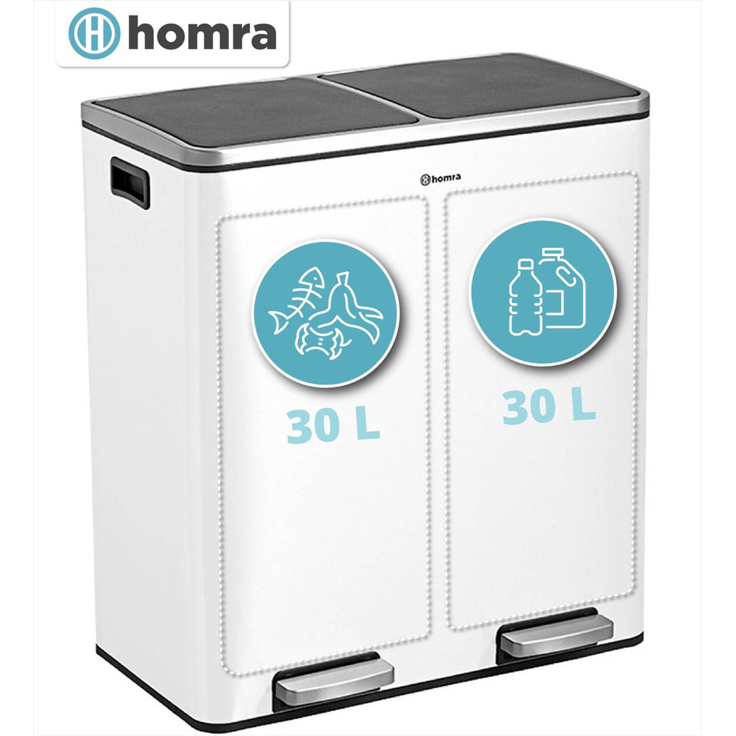 Homra QUICKX Duo Prullenbak - Afvalemmer Afvalscheiding 2 vakken - 60L - Wit