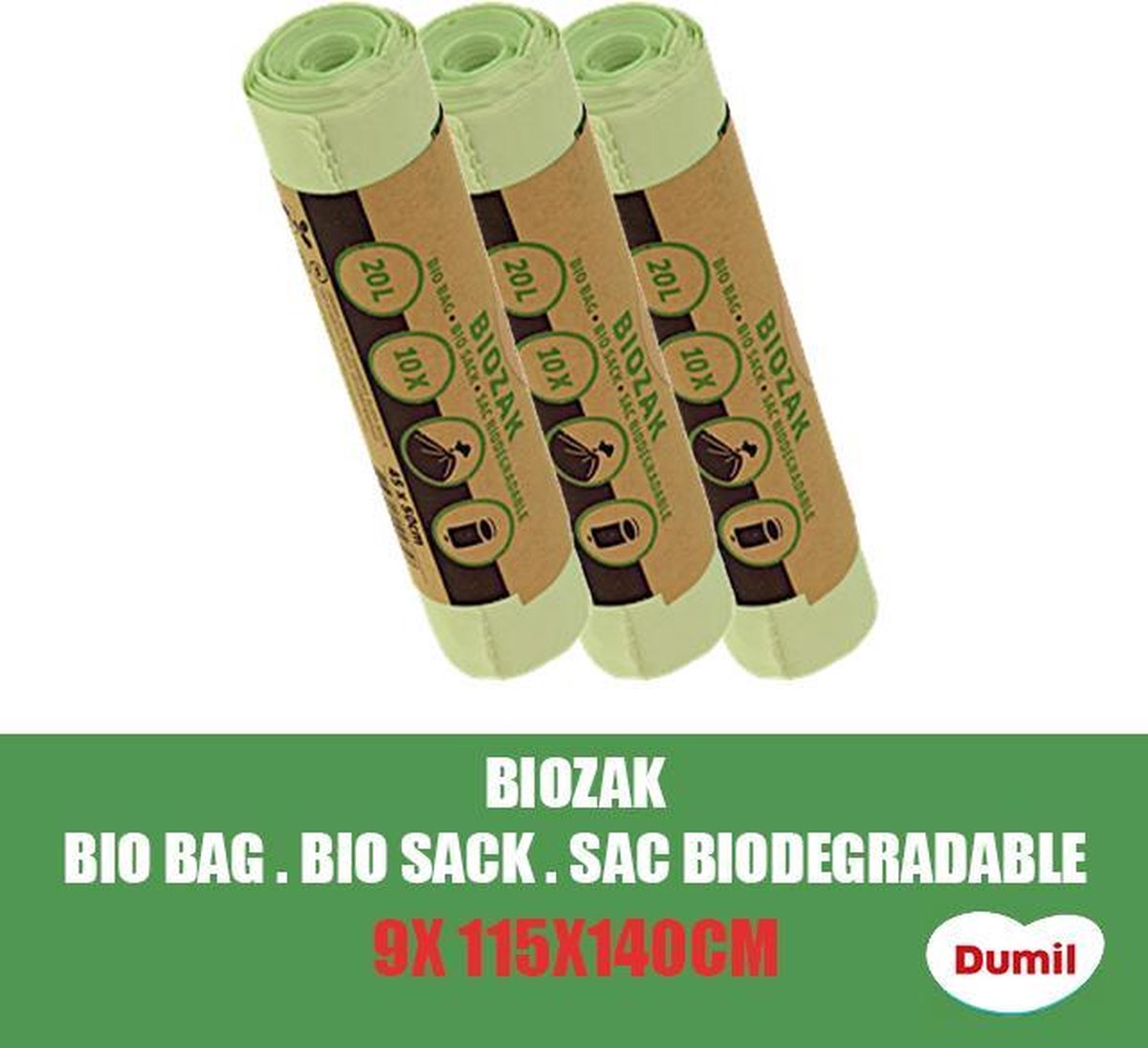 Dumil Biozak 240 Liter 115X140CM - 9 Stuks Voordeelverpakking - Gft afvalzakken - Composteerbare vuilniszakken - Biologisch afbreekbare afvalzakken