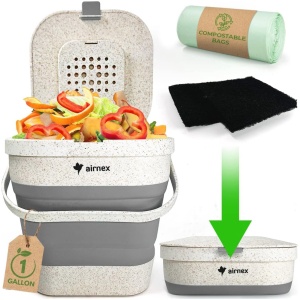 Opvouwbare voedselafvalbak voor keuken - Geurvrije compostcontainer van tarwestro met composteerbare zakken